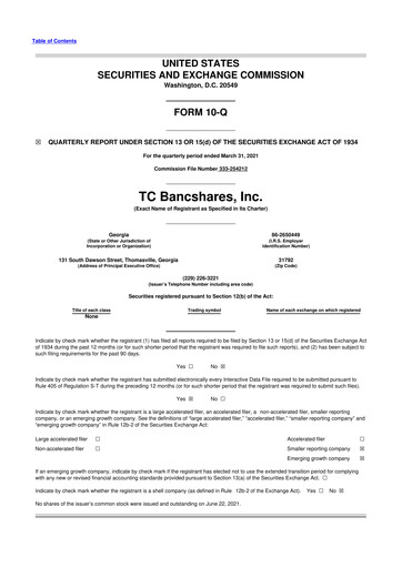 Vorschaubild TC Bancshares 10-Q Quartalsbericht 2021 