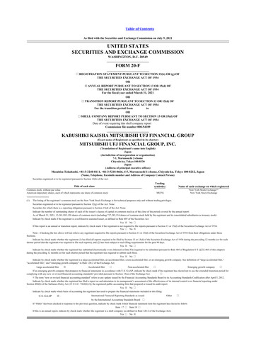 Thumbnail Mitsubishi UFJ Financial 20-F Annual Report 2021