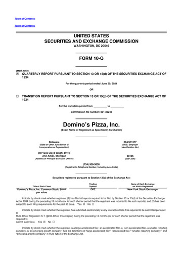 Thumbnail Domino's Pizza 10-Q Quarterly Report FY2021 