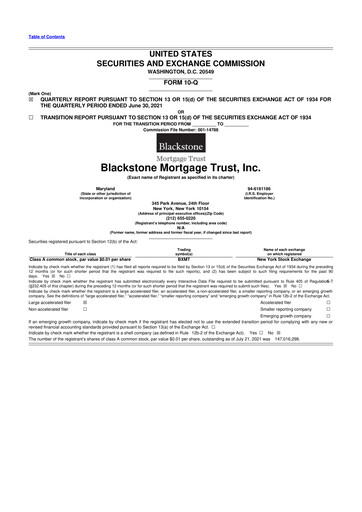 Thumbnail Blackstone Mortgage Trust
 10-Q Quarterly Report FY2021 