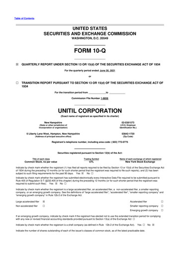 Thumbnail Unitil Corporation
 10-Q Quarterly Report FY2021 