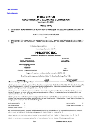 Thumbnail Innospec 10-Q Quarterly Report FY2021 