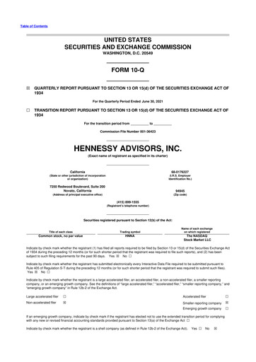 Thumbnail Hennessy Advisors 10-Q Quarterly Report FY2021 