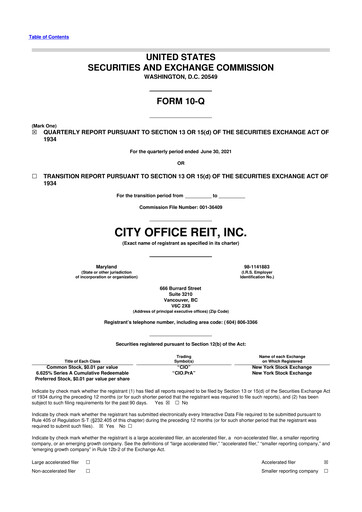 Thumbnail City Office REIT
 10-Q Quarterly Report FY2021 