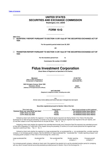 Miniature Fidus Investment Corporation 10-Q Rapport trimestriel  