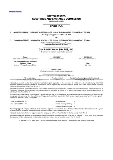 Thumbnail Guaranty Bancshares 10-Q Quarterly Report FY2021 