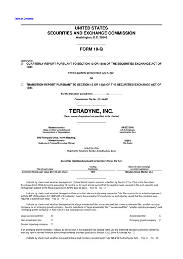 Miniature Teradyne 10-Q Rapport trimestriel 2021 