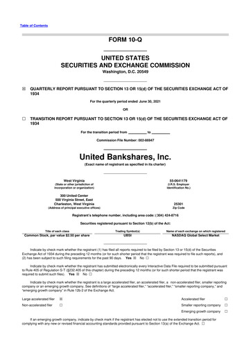 Vorschaubild United Bankshares 10-Q Quartalsbericht 2021 