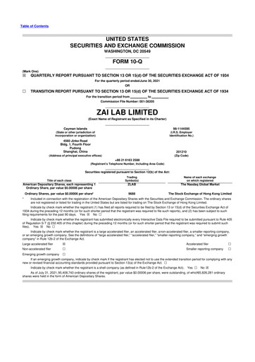 Thumbnail Zai Lab 10-Q Quarterly Report FY2021 