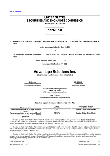 Thumbnail Advantage Solutions 10-Q Quarterly Report FY2021 