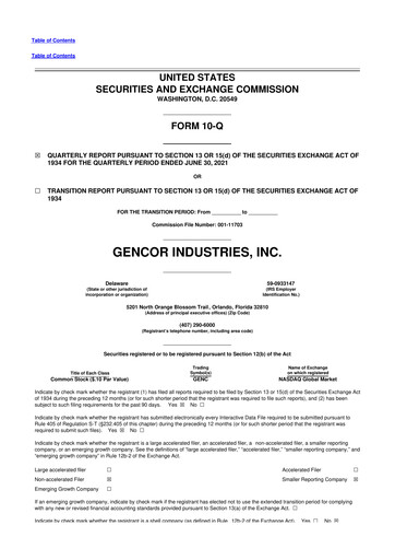 Miniature Gencor Industries
 10-Q Rapport trimestriel 2021 
