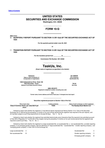 Miniature TaskUs 10-Q Rapport trimestriel 2021 