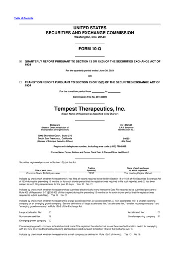 Thumbnail Tempest Therapeutics 10-Q Quarterly Report FY2021 
