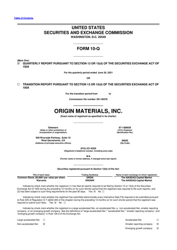 Miniature Origin Materials 10-Q Rapport trimestriel 2021 