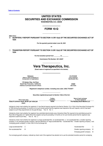 Thumbnail Vera Therapeutics 10-Q Quarterly Report FY2021 