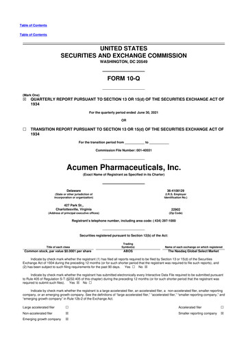 Thumbnail Acumen Pharmaceuticals 10-Q Quarterly Report FY2021 