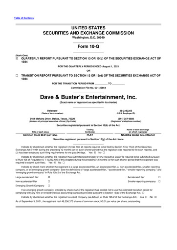Thumbnail Dave & Buster's
 10-Q Quarterly Report FY2021 