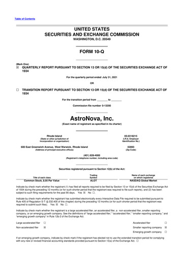 Miniature AstroNova, Inc. 10-Q Rapport trimestriel 2021 