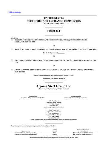 Miniature Algoma Steel 20-F Rapport annuel 