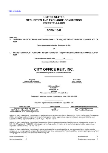 Thumbnail City Office REIT
 10-Q Quarterly Report FY2021 