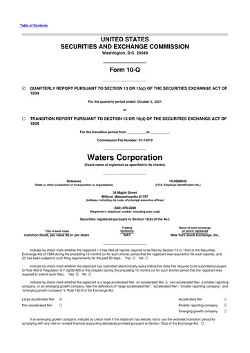 Thumbnail Waters Corporation 10-Q Quarterly Report FY2021 