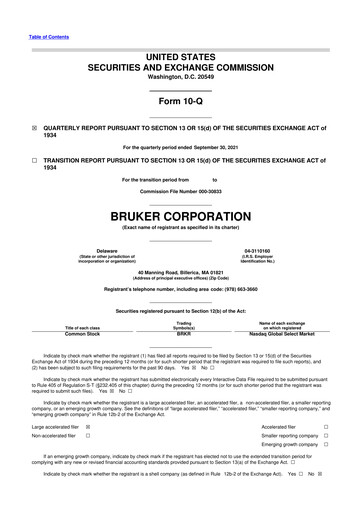 Thumbnail Bruker 10-Q Quarterly Report FY2021 