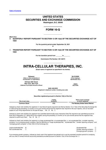 Thumbnail Intra-Cellular Therapies 10-Q Quarterly Report FY2021 