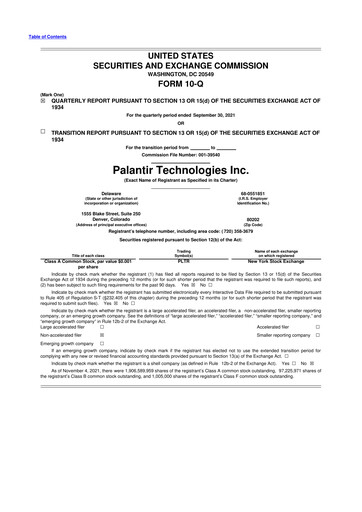 Miniature Palantir 10-Q Rapport trimestriel 2021 
