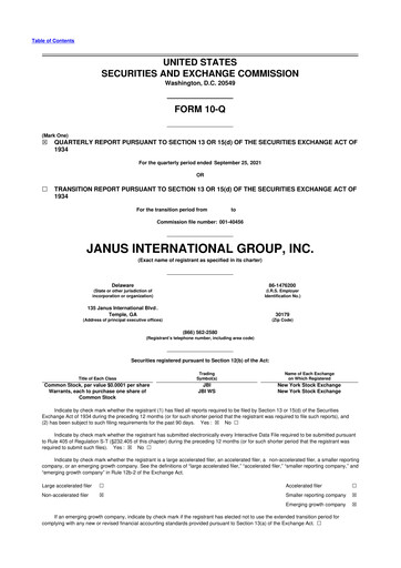 Miniature Janus International Group 10-Q Rapport trimestriel 2021 