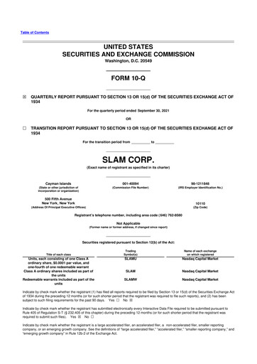 Thumbnail Slam Corp 10-Q Quarterly Report FY2021 