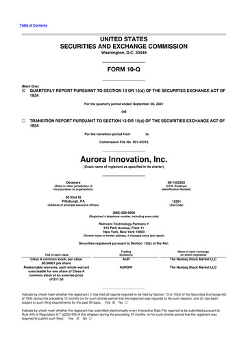 Thumbnail Aurora Innovation 10-Q Quarterly Report FY2021 