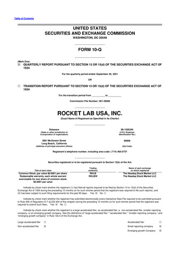 Miniature Rocket Lab 10-Q Rapport trimestriel 2021 