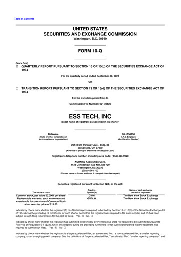 Thumbnail ESS Tech 10-Q Quarterly Report FY2021 
