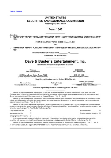 Thumbnail Dave & Buster's
 10-Q Quarterly Report FY2021 