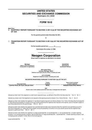 Vorschaubild Neogen 10-Q Quartalsbericht 2022 