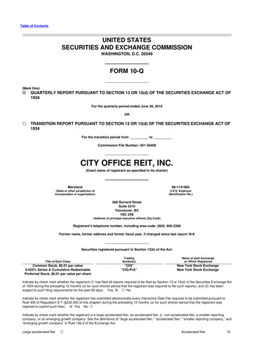 Thumbnail City Office REIT
 10-Q Quarterly Report FY 