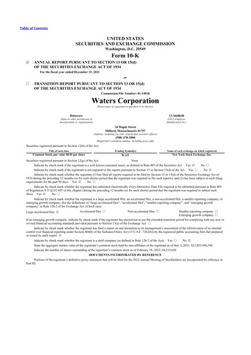 Thumbnail Waters Corporation 10-K Annual Report 2021
