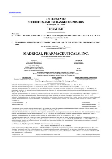 Thumbnail Madrigal Pharmaceuticals
 10-K Annual Report 2021