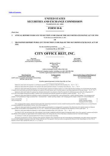 Thumbnail City Office REIT
 10-K Annual Report 2021