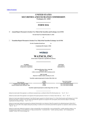 Miniature Watsco
 10-K Rapport annuel 2021