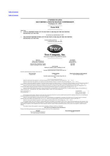 Thumbnail Trex 10-K Annual Report 2021