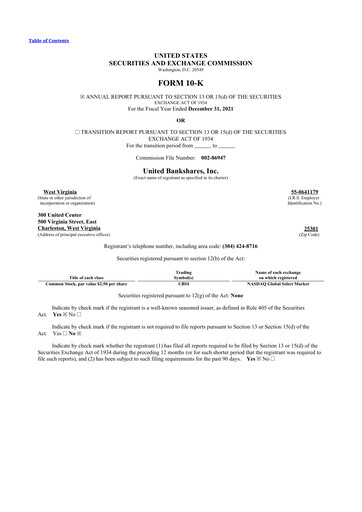 Thumbnail United Bankshares 10-K Annual Report 2021