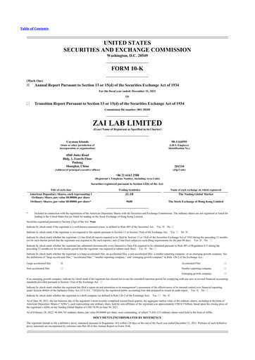 Thumbnail Zai Lab 10-K Annual Report 2021