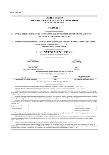 Thumbnail SLR Investment 10-K Annual Report 