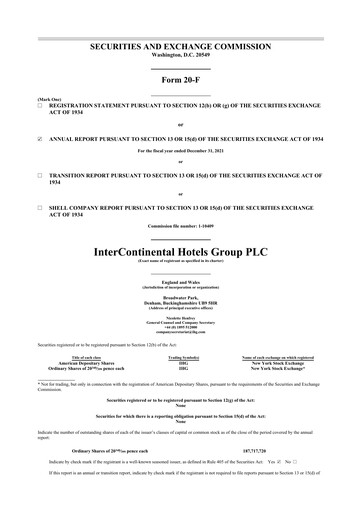 Thumbnail InterContinental Hotels Group
 20-F Annual Report 2021