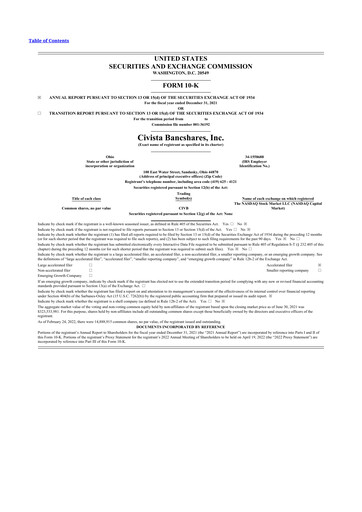 Thumbnail Civista Bancshares
 10-K Annual Report 2021