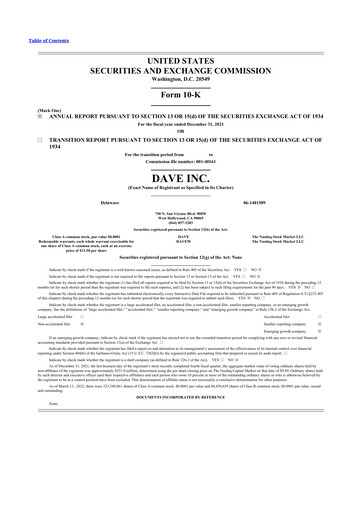 Thumbnail Dave Inc. 10-K Annual Report 2021