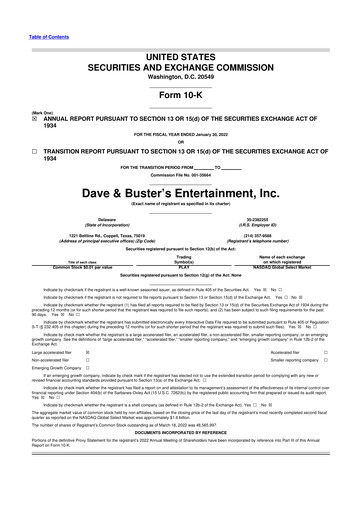 Thumbnail Dave & Buster's
 10-K Annual Report 2021