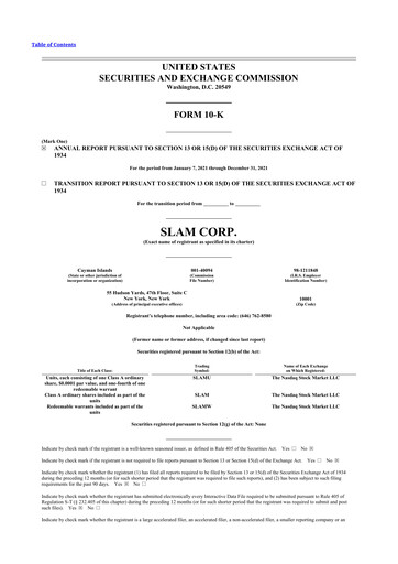 Thumbnail Slam Corp 10-K Annual Report 2021