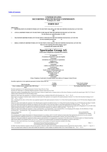 Thumbnail Sportradar 20-F Annual Report 2021